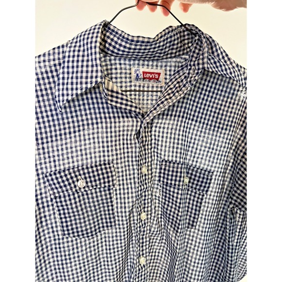 Levi's Other - Vintage Levis Western Shirt Mens Navy White Gingham Plaid 70s Super Thin Small